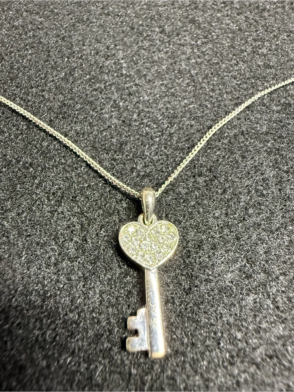 Italian Heart Key Pendant Necklace Silver Tone Crystal Accent 17 Inch Chain